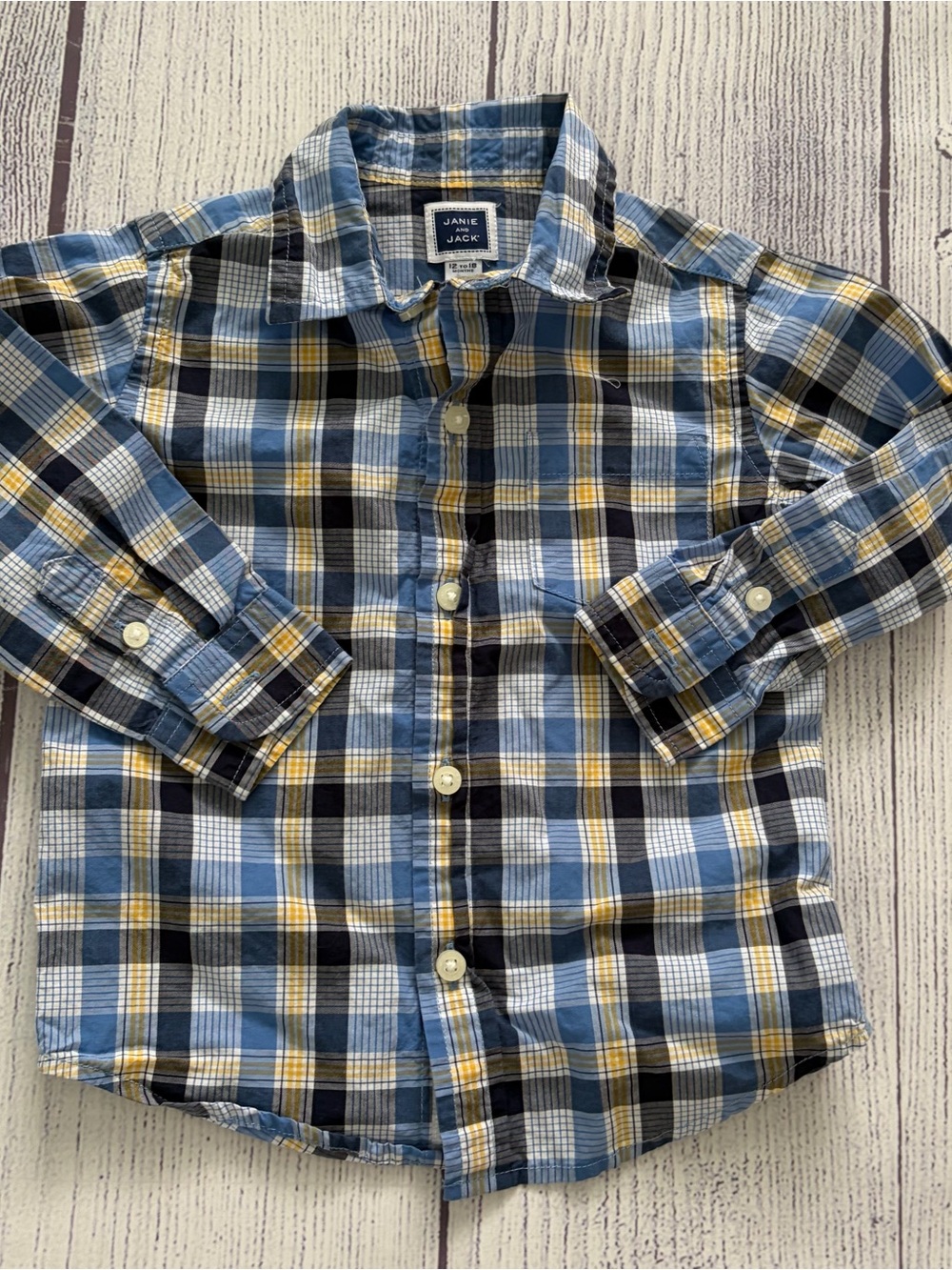 Janie & Jack Countryside Sport Blue and Yellow Plaid Button-Up 12-18 months